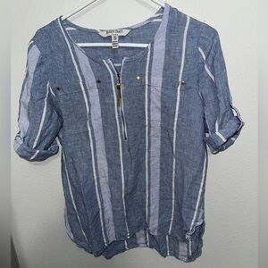 Ellen Tracy Linen Striped 3/4 Sleeve Tunic